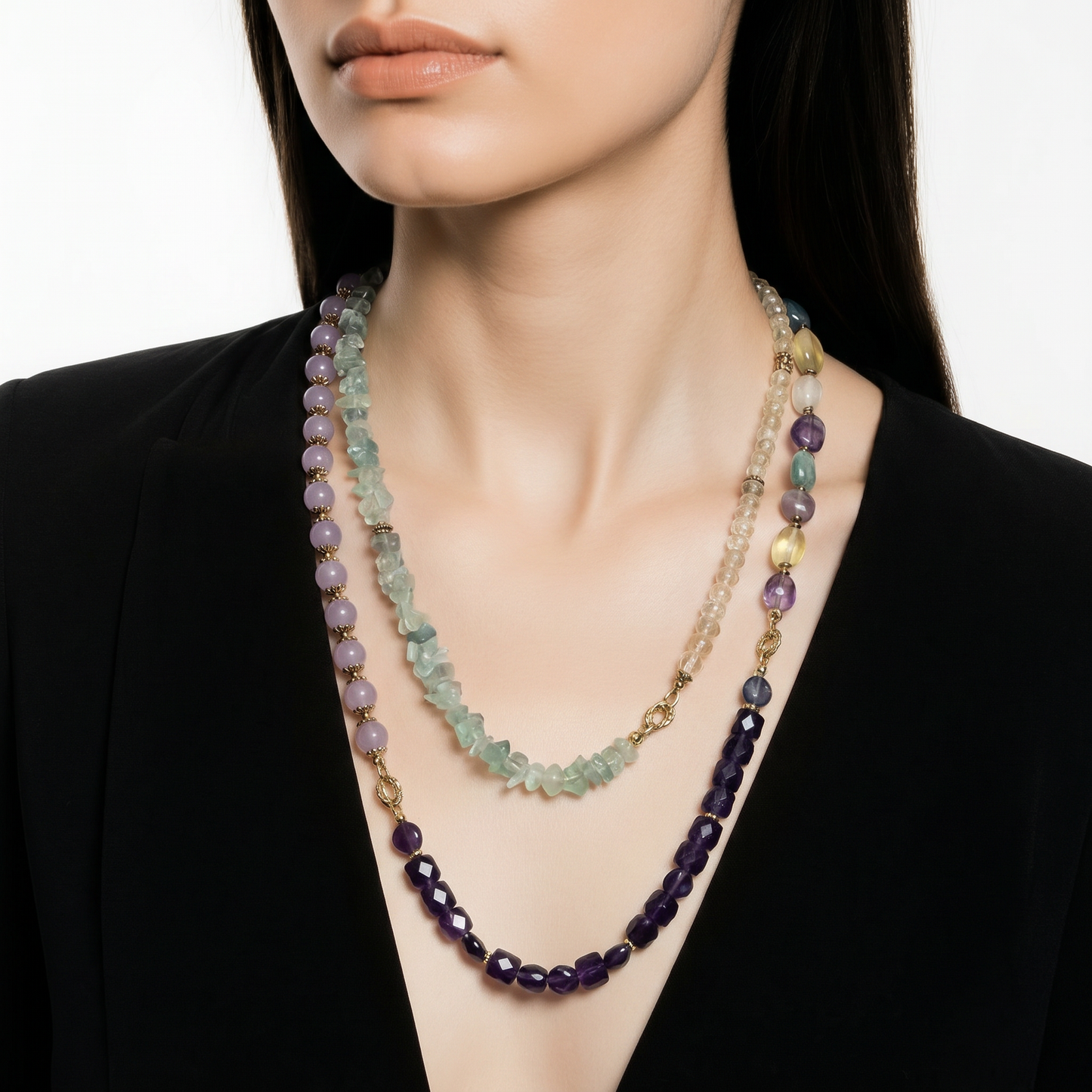 Long Mix Crystals Beads Necklace